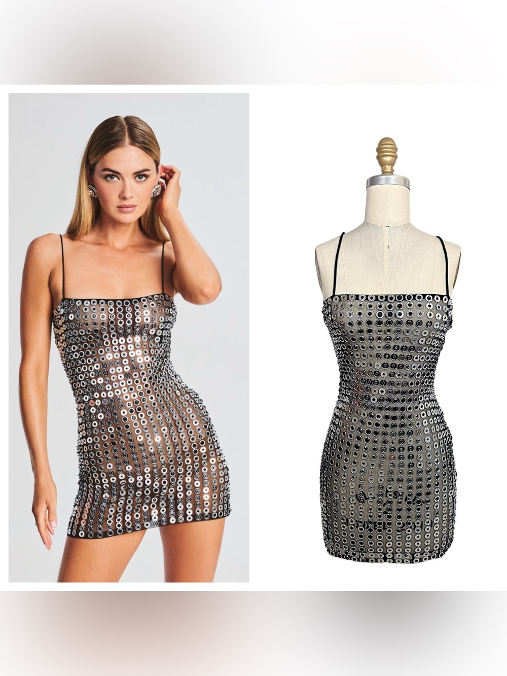Retrofête Maddy Silver Mirror Disc Mini Dress XS NWT